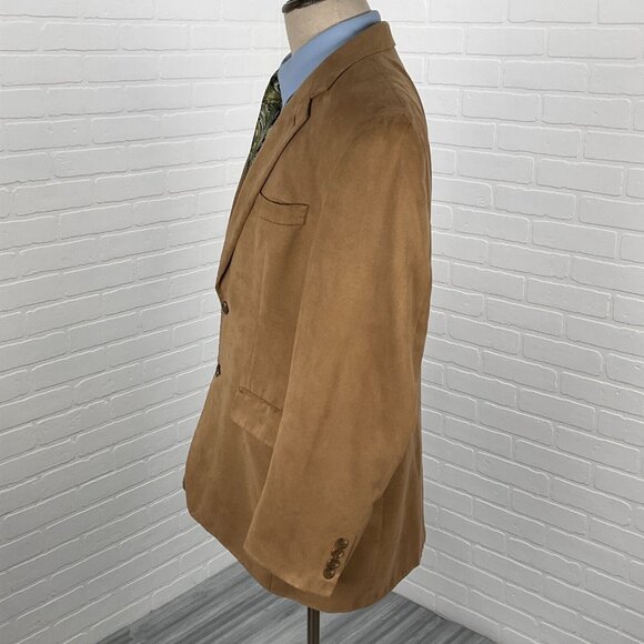 Chaps Blazer Men 42R Tan Camel Microfiber Soft Faux Suede Classic Career Jacket - Picture 3 of 16